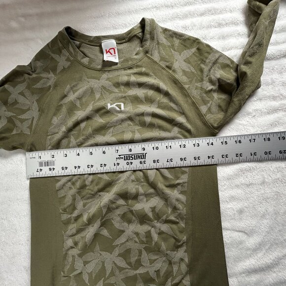 Kari Traa Women Butterfly Baselayer Long-Sleeve Top Medium Olive Green Crew Neck - Picture 7 of 8